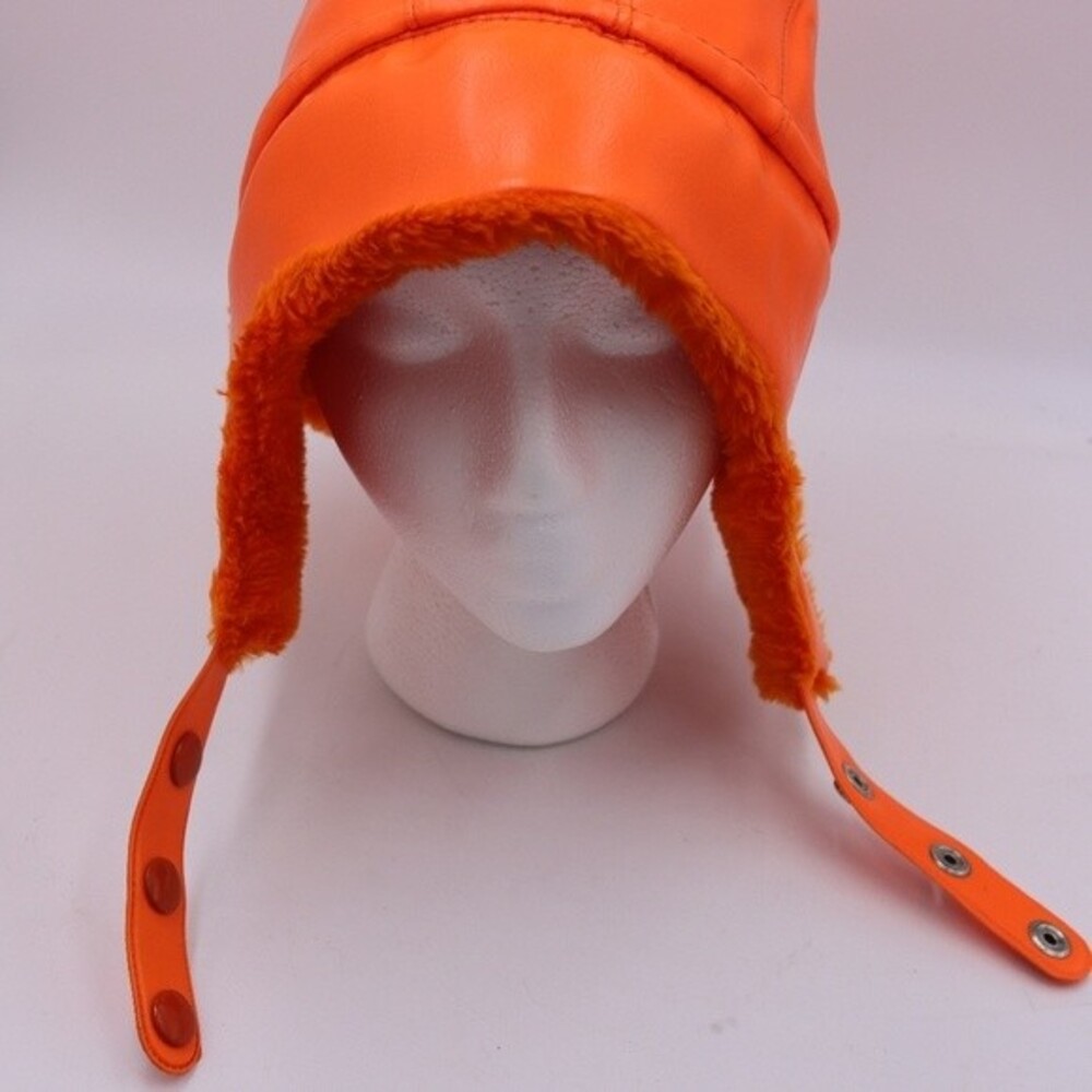 Vintage YR Bright Orange Hunting Visible Florescent Orange Trapper Hat LG